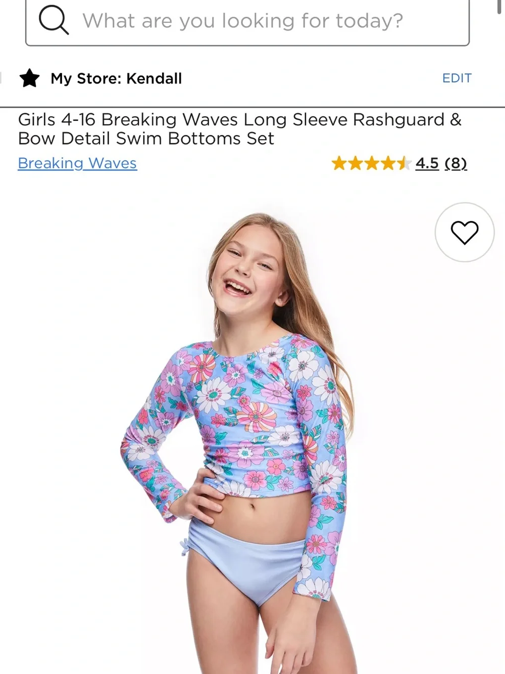 NWT Girls' Long Sleeve Floral Rashguard Swim Set - Light Blue